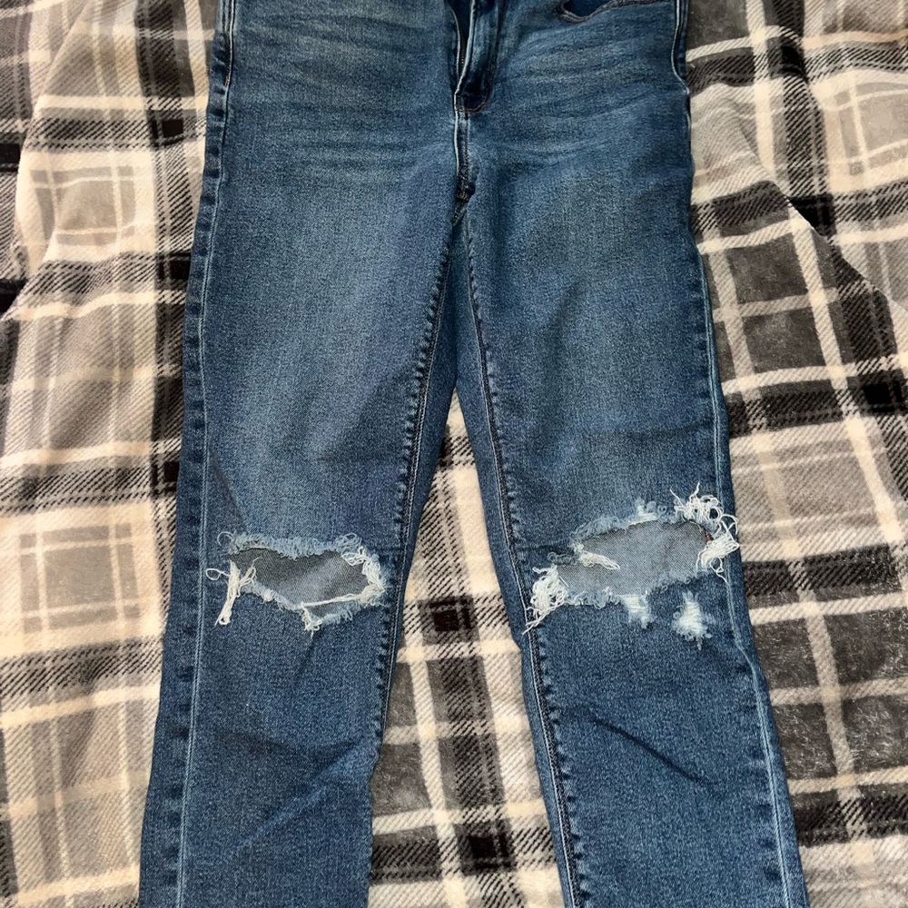 American Eagle Outfitters Blue Ripped Skinny Jeans
